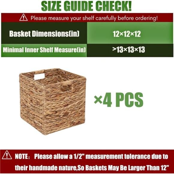 Foldable Handwoven Water Hyacinth Storage Baskets Wicker Cube Baskets - Picture 3 of 7